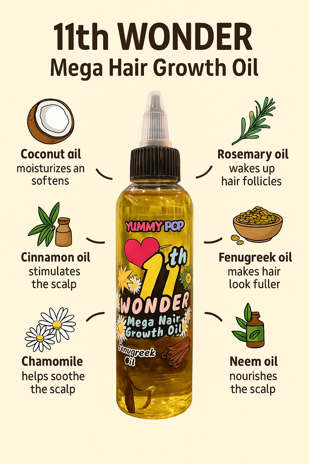 11th Wonder Mega Hair Growth Oil – Rosemary, Fenugreek + Cinnamon for Fast Hair Growth